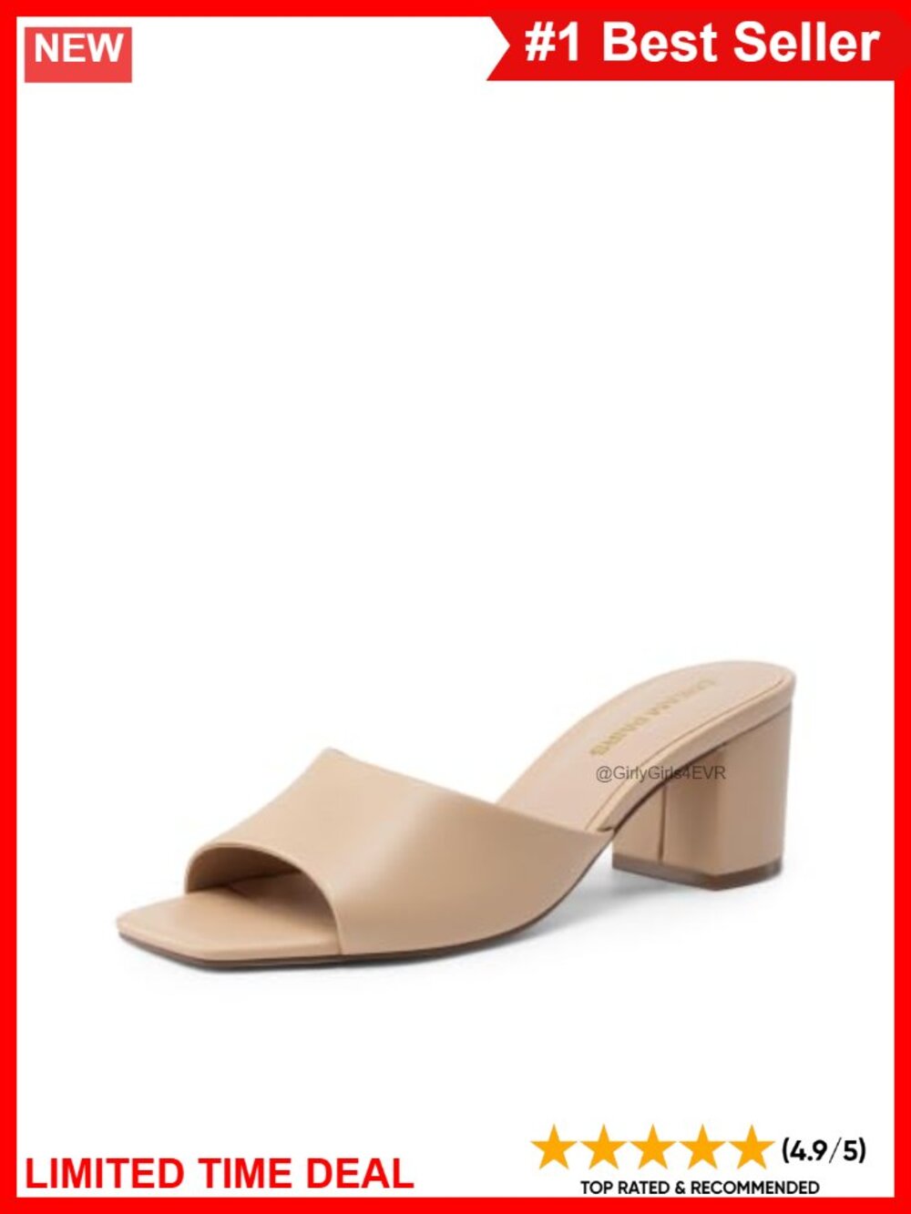 Faux Leather Block Heel Chunky Slide Mule Sandal Square Toe Slip On